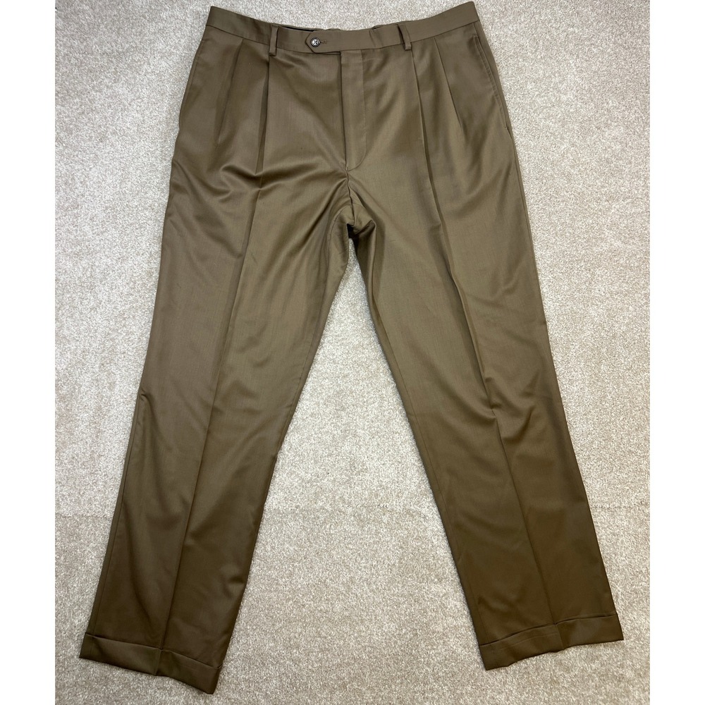 Jos A Bank Traditional Fit Signature Gold Men Wool Pleated Dress Pants 37‎ Brown